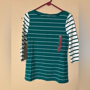 Merona Teal and White Striped Long Sleeve Top